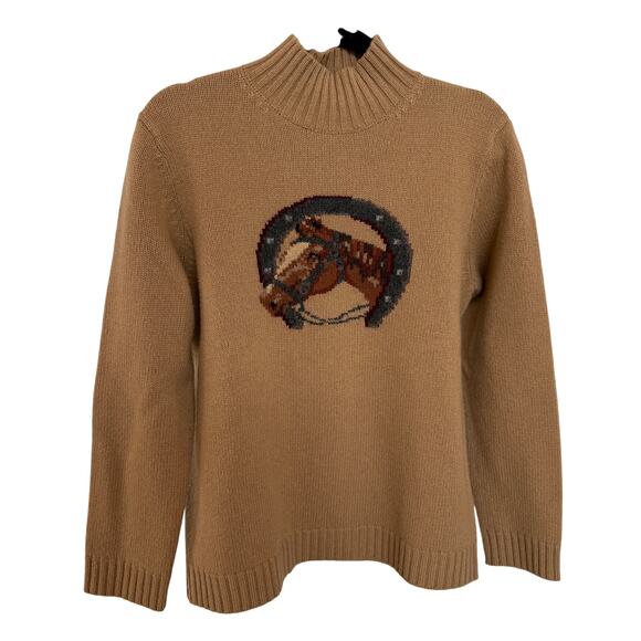 Ralph Lauren Horse Lambswool Sweater Mockneck Pony Equestrian Horseshoe Medium